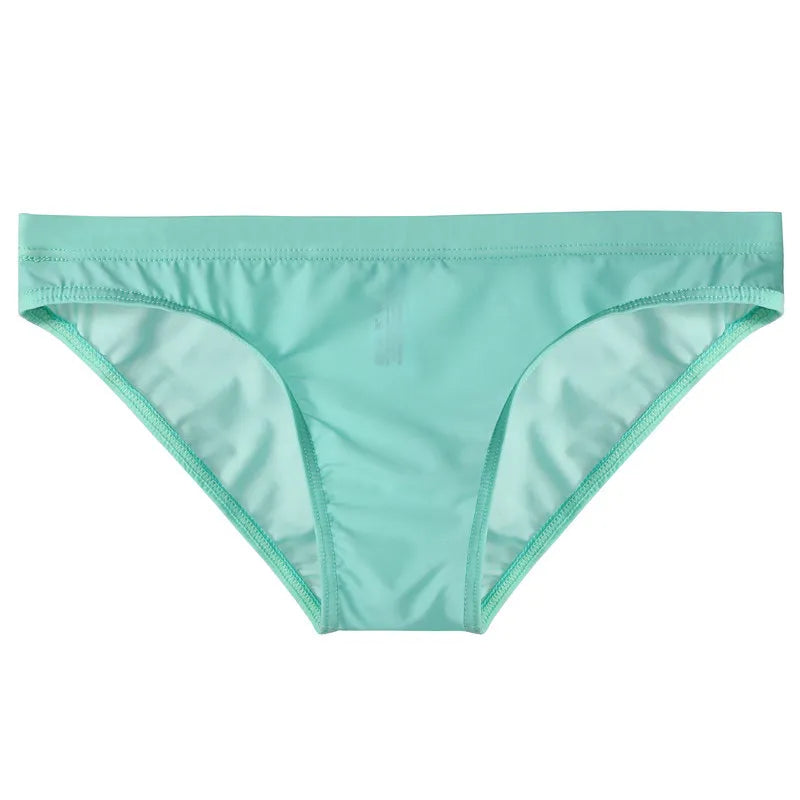 Men Underwear Ice Silk Solid Color Briefs Sexy Transparent Silky Quick Dry U Bulge Pouch Panties Mid Waist Male Underpants Cueca