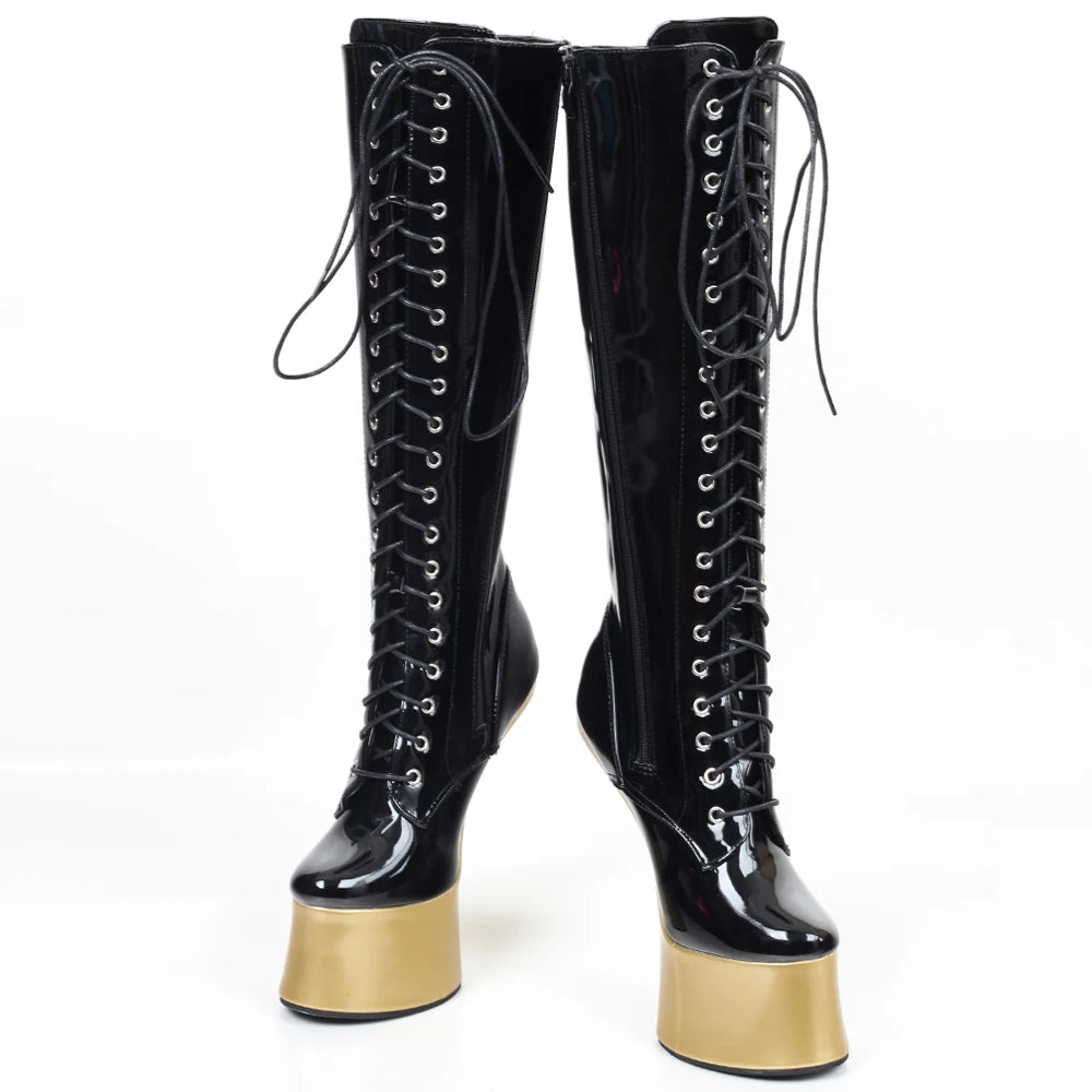 JIALUOWEI New Ponyplay Style 7inch High Heel Platform Knee High Fetish Boots Size36-46