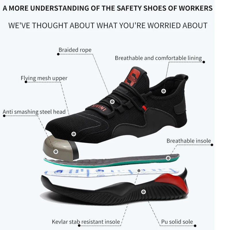 Drop Shipping 2020 Men's Steel Toe Cap Protective Work Shoes Outdoor Anti Smashing Shoes Men Puncture Proof Safety Sneakers