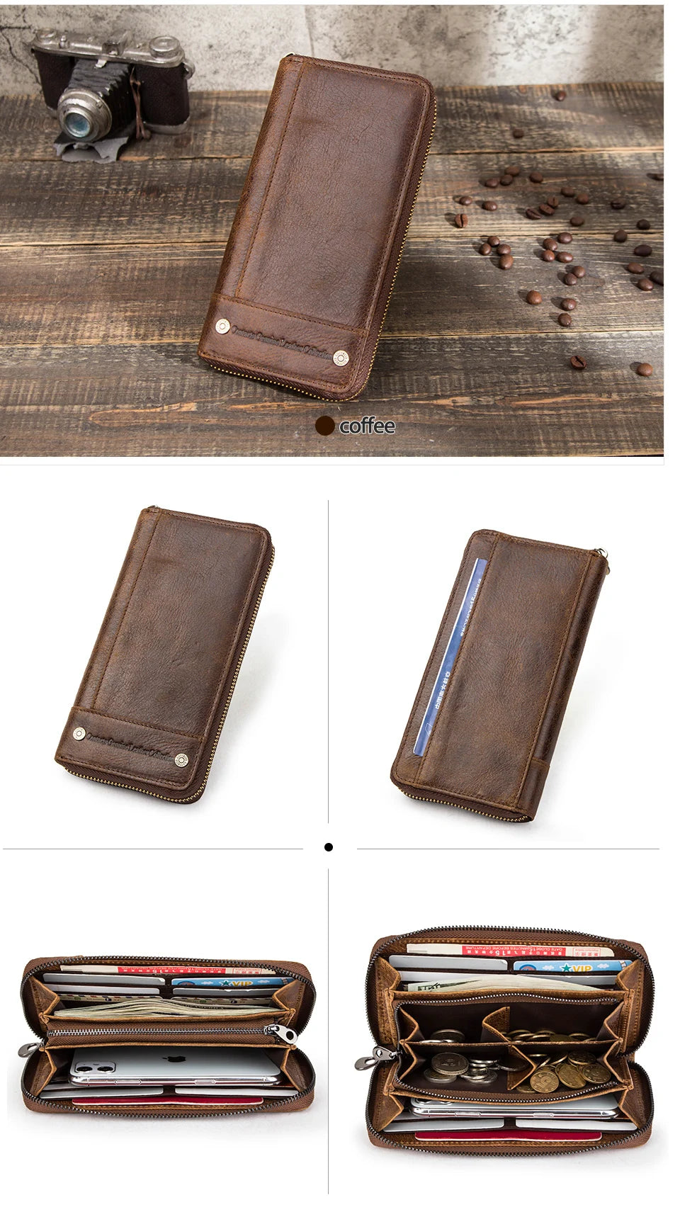 Contact's Women Wallets Genuine Leather Card Holder Female Purse Zipper Wallet For Women Fashion Clutch Bag Rfid Men Wallets