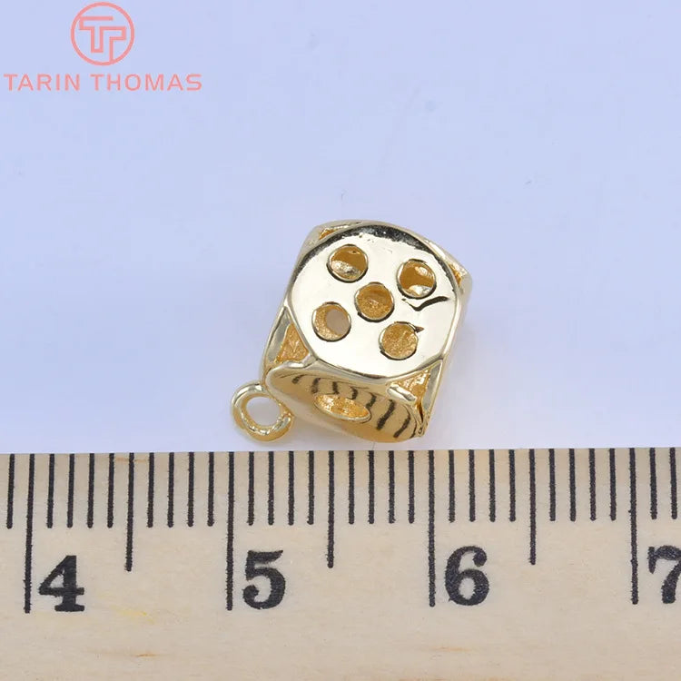 (1285)10PCS 11.5x15MM 24K Gold Color Plated Brass Dice Charms Pendants High Quality Diy Jewelry Accessories