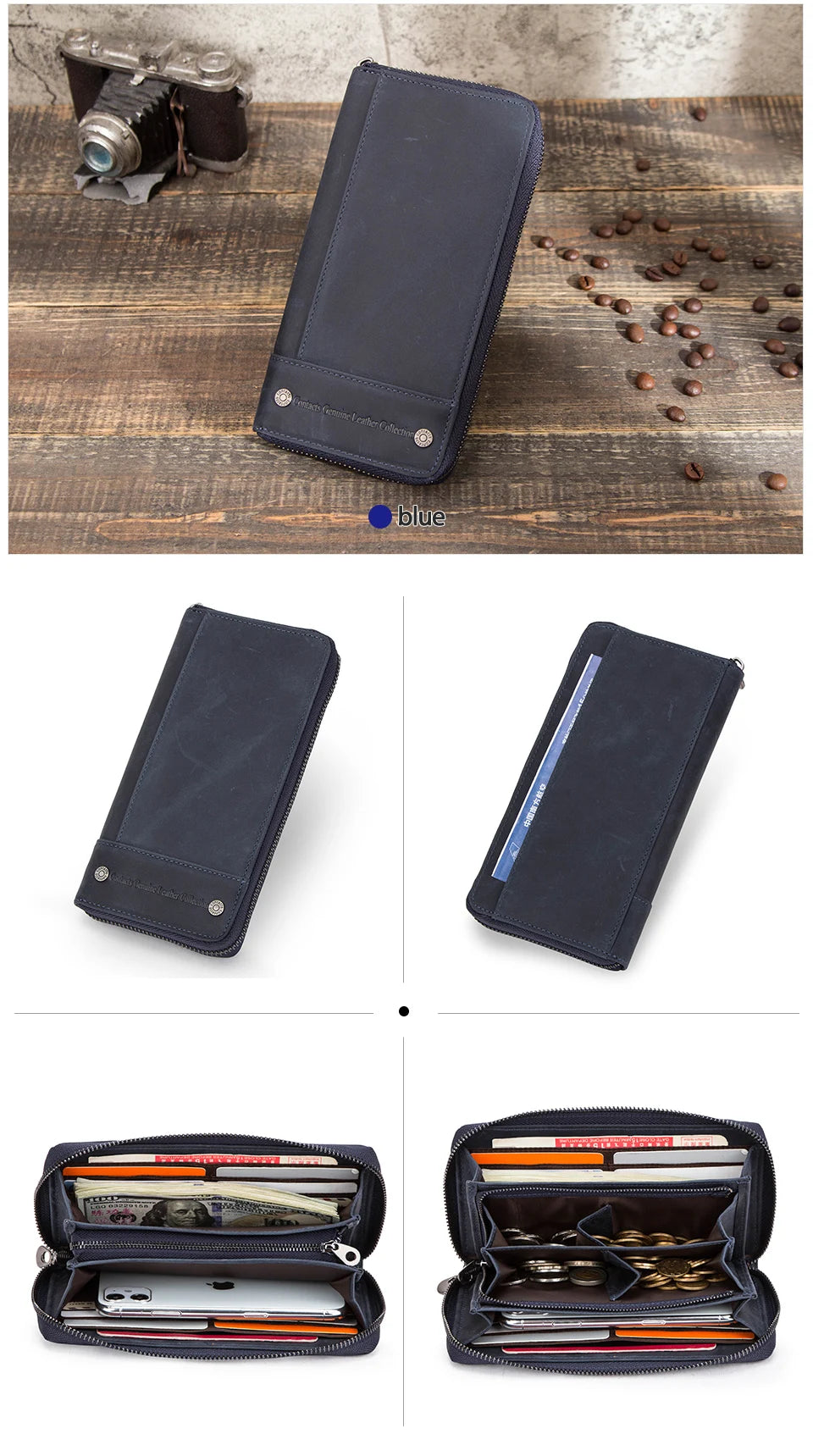 Contact's Women Wallets Genuine Leather Card Holder Female Purse Zipper Wallet For Women Fashion Clutch Bag Rfid Men Wallets