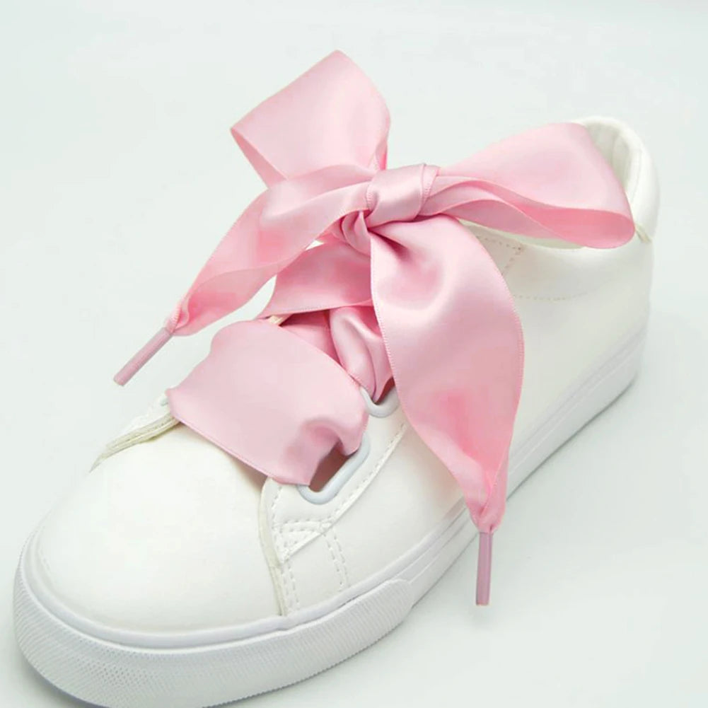 1Pair 4cm Width 90CM Flat  Satin Silk Ribbon Shoelaces Polyester Shoe Laces Sneaker Sport Shoes Lace Strings