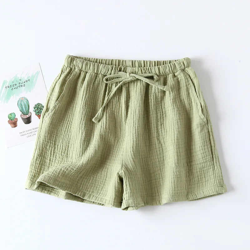 Women's Pajama Shorts 100% Cotton Double-Layer Gauze Sleep Bottoms Beach Shorts Plus Size Thin Lounge Loose Casual Home Pants