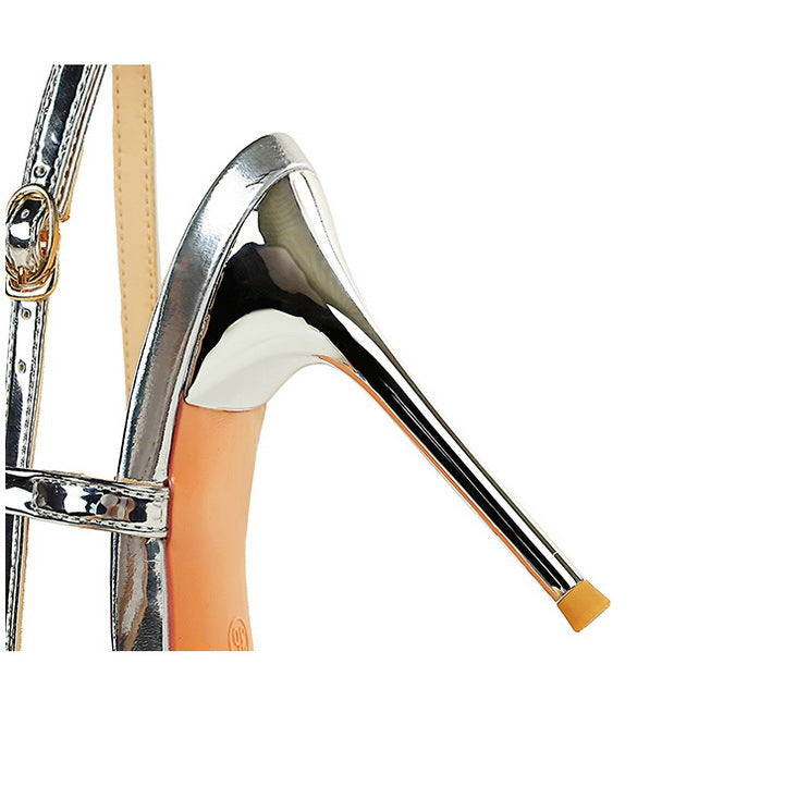 Fashion hollow Weaving Women Pumps Metal pointed tip High Heels Stiletto 9.5 cm buckle Summer Women's high-heeled sandals Shoes