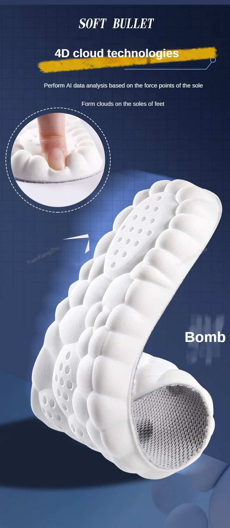 New 4D Massage Insoles Super Soft Sports Shoes Insole for Feet Running Baskets Shoe Sole Arch Support Orthopedic Inserts Unisex