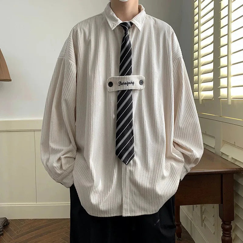 Velvet Shirt Men 2025 Autumn New Vintage Long Sleeve Casual Shirts Fashion Streetwear All-Matching Bottoming Necktie Blouses