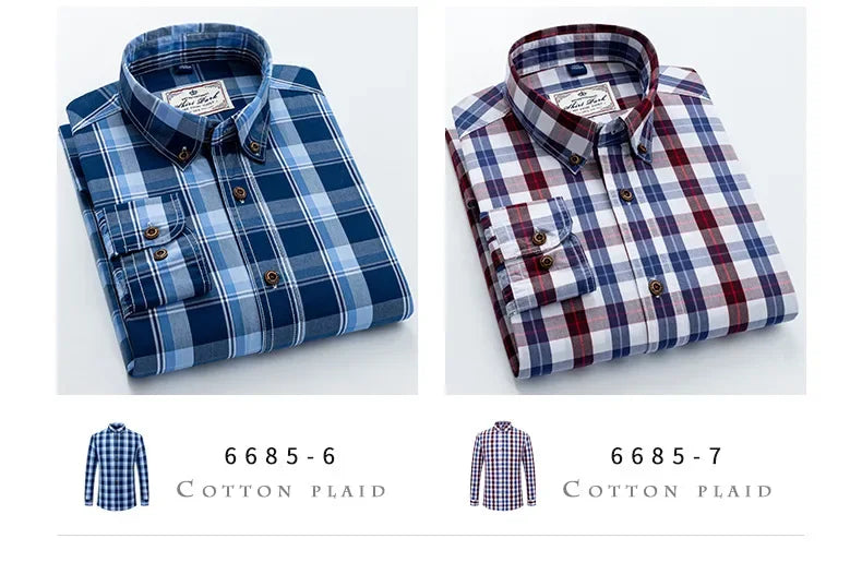New Men's Pure Cotton Plaid Long Sleeve Shirt Spring Whole Cotton Casual Shirt Korean Style Slims Smooths Your Silhouette No Iro