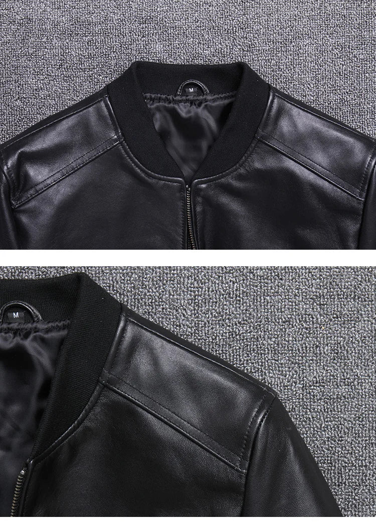 Black Aviation Genuine Leather Bomber Jacket Men Pilot Sheepskin Real Leather Jacket coat short Slim business jacket leather