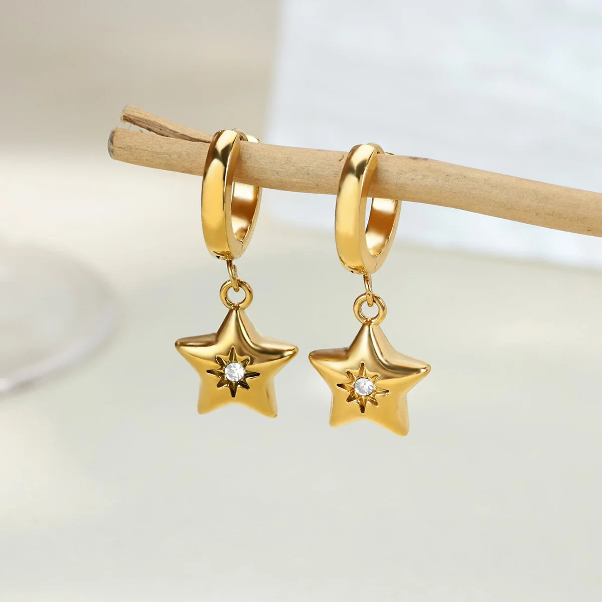 Zircon Star Moon Earrings For Women Gold Color Stainless Steel Star Moon Drop Earring Fashion Aesthetic Christmas Jewelry Gift