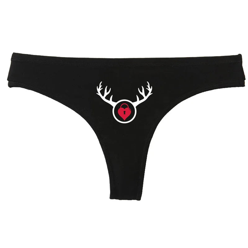 Cuckold Heart with Antlers G-string Women's Cotton Thong Breathable Comfortable Female Underwear Girls Hot Panties Sexy Lingerie