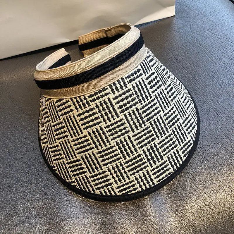 Straw Hat Visors Beach Hat Ladies Hats and Caps Empty Top Hat Summer Hats for Women Sun Protection Ponytail Hat Kpop Designer