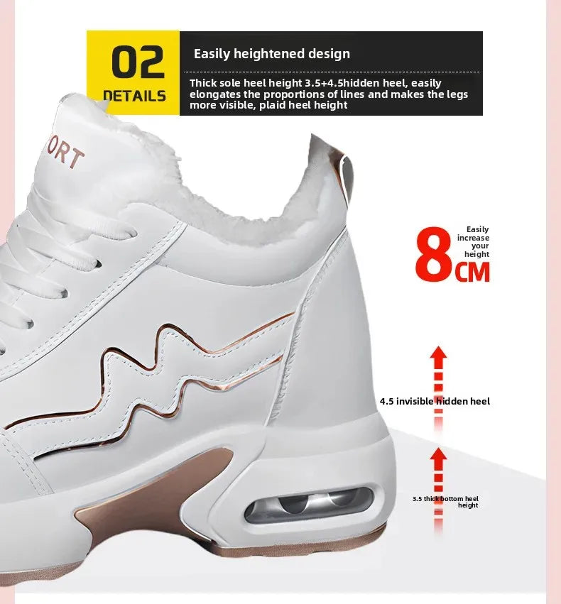 Winter New Women's Cotton Shoes Warm Heightening Casual Sports Shoes Invisible Heightening 8 Cm Women's Shoes round Toe EVA Inso
