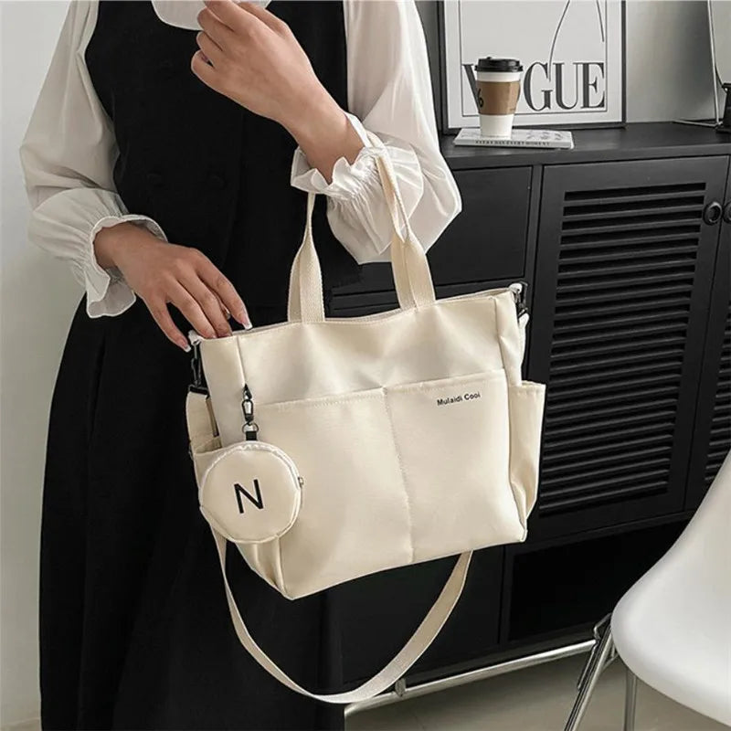 Oxford Design Double Sided Pocket Tote Bag Teen Women Large Capacity Handbag Single Shoulder Crossbody Bag with Round Coin Purse