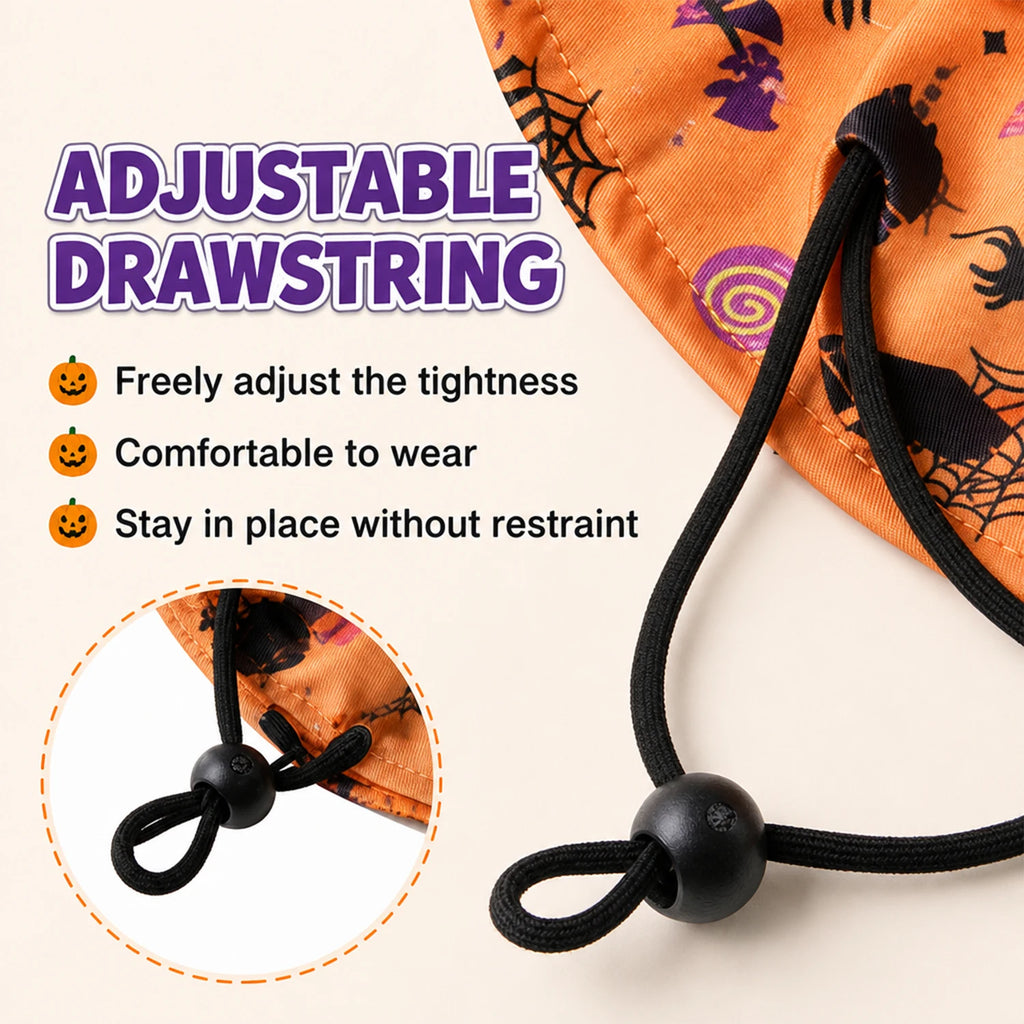 Halloween Witch Pet Costume for Cats & Small Dogs, Witch Hat and Printed Outfit, Adjustable Drawstring, Hook Loop Closures