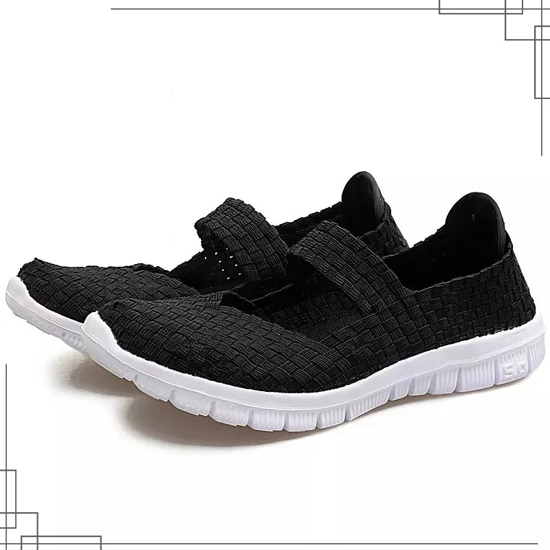 Plus Size Women Flat Shoes  Elastic Band Weave Shoes Women Comfort Flat Shoes Women Casual Loafers Zapatos De Mujer