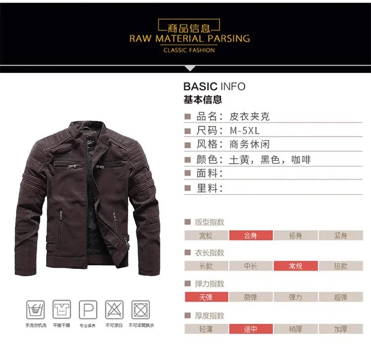 New Pilot Jackets Men's PU Jacket Fashion Casual Stand Collar Motorcycle Coats Trend Men Embroider Windbreak Warm Leather Jacket