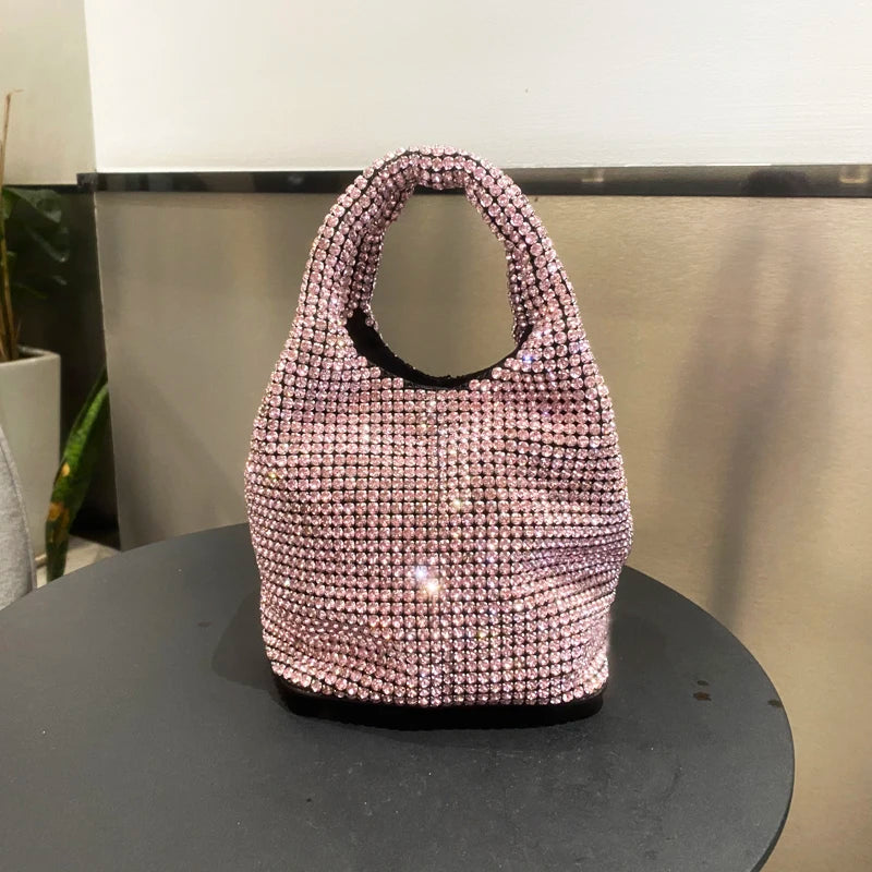 Shiny Crystal Clutch purse bucket Shoulder bag rhinestone Handmade purses and handbags luxury Designer Evening clutch Bag Purse