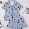 Women's Pajama with Bear Polka Point Stripes Print Blue Lapel Short Sleeve Short Pants Trousers Loungewear Home Wear Set Clothes