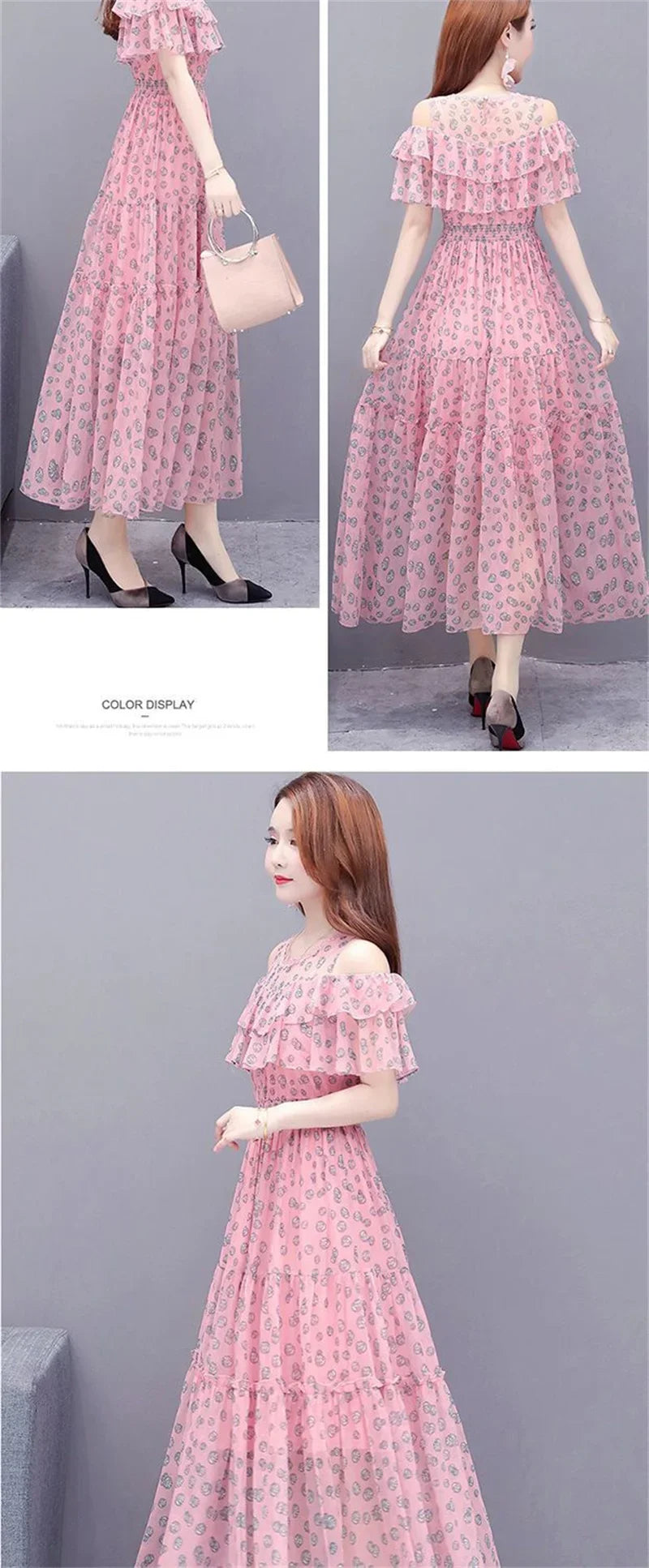 Mesh Chiffon Floral Print Dress Women 2024 New Summer Bohemian Beach Dress Long Off Shoulder Sexy Lady Party Dresses Vestidos