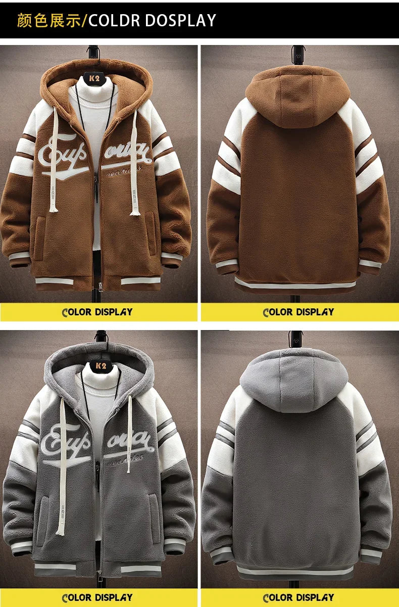 2023 Men's Hooded Jackets Japan Fashion Streetwear Harajuku Coats Men Autumn Winter Men Clothing Wool Jackets Embroidery Jacket