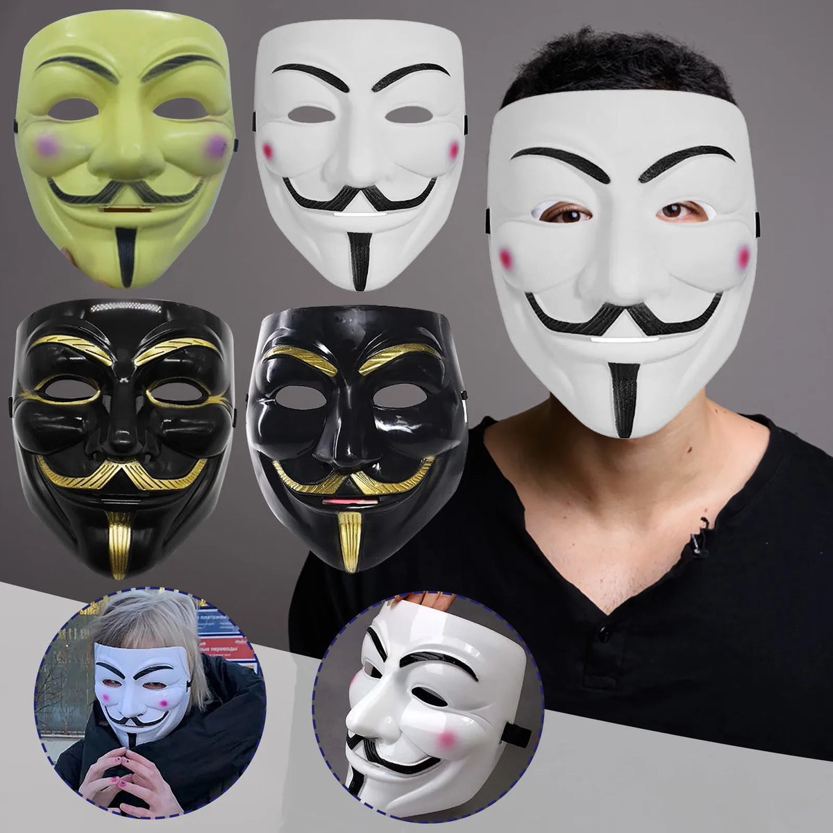 Halloween Mask Anonymous Mask Costume Accessory Cosplay Party Fancy Dress Prop Guy Fawkes Full Face Mask Halloween Event Outfit