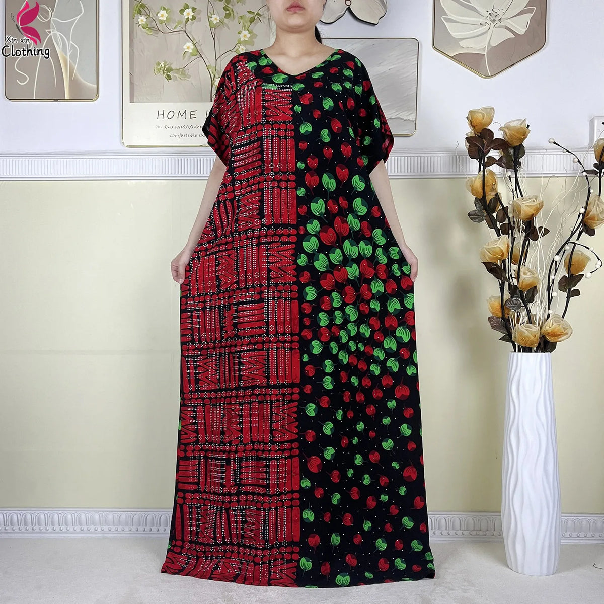 2025 New Summer Abaya Short Sleeve Dress With Big Scarf Printing Floral Loose Dress Islam Kaftan Women African Abaya Clothing
