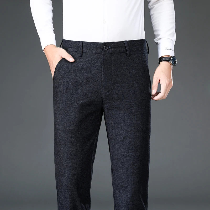 Autumn Brand Clothes Men's Suit Trousers Cotton Loose Straight Pants for Male High Waist Elastic Black Casual Formal Pant Man