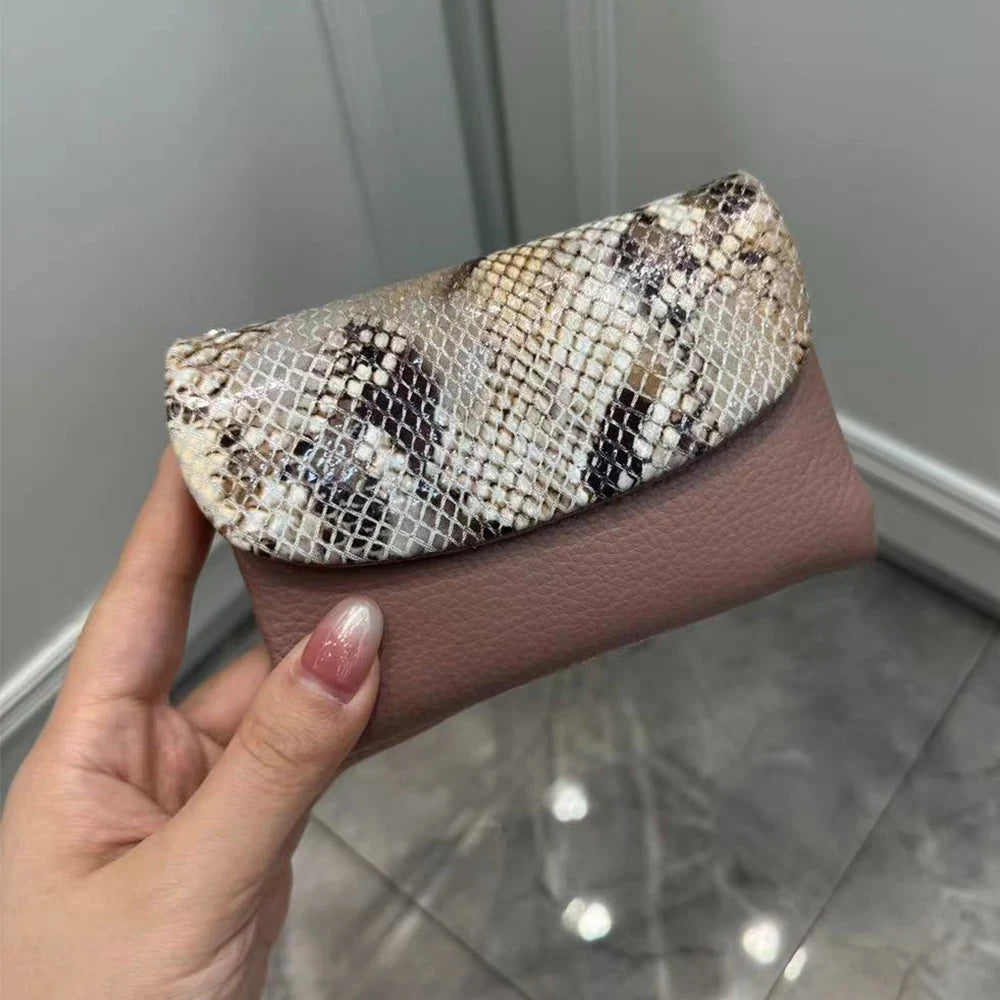 New 10 Colors Snake Pattern Cow Leather Short Wallet Women Fashion Python Genuine Cowhide Tri-fold Card Holder Purse Ladies
