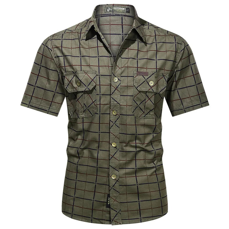 Summer Men's Plaid Shirt Short Sleeve Streetwear Pure Cotton Oversized Casual Shirts Men Clothing Hawaiian Shirt 5XL A2F5009