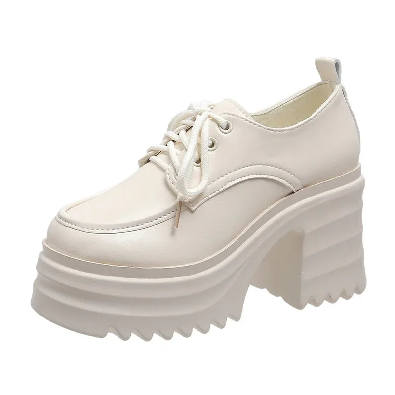 Gothic Chunky High Heels Loafers for Woman New Leather Platform Loafers Female Solid Color Thick Heeled Lolita Shoes 2024