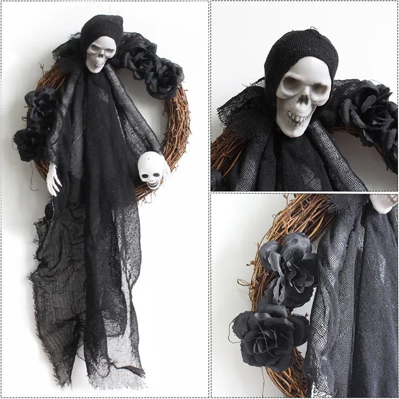 Halloween White Black Ghost Door Decorations Festival Horror Party Wreath Pendant Haunted House Decoration and Arrangement Props
