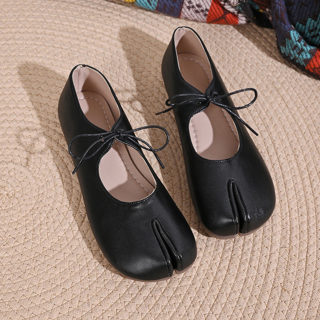 Fashion Soft Leather Split Toe Women Tabi Ballet Flats Spring Autumn Comfortable Walking Lazy Loafers Casual Girls Dance Shoes