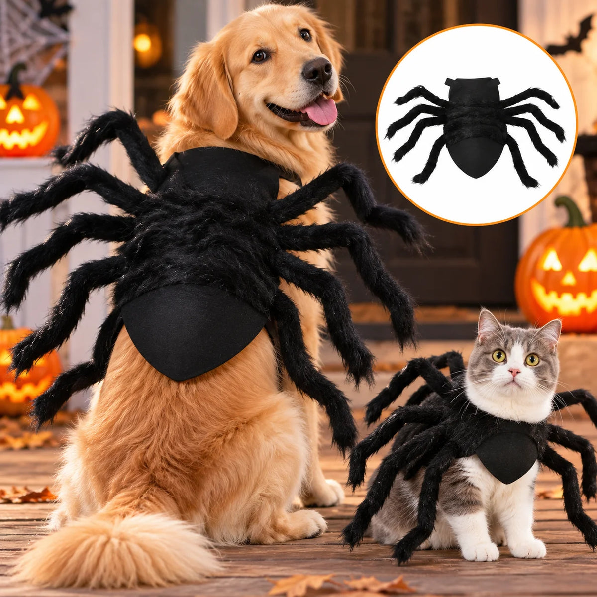 Halloween Dog Cat Spider Costume Funny Pet Cosplay Clothes Realistic Furry Chest Back Design Party Costumes for Small Medium Pet