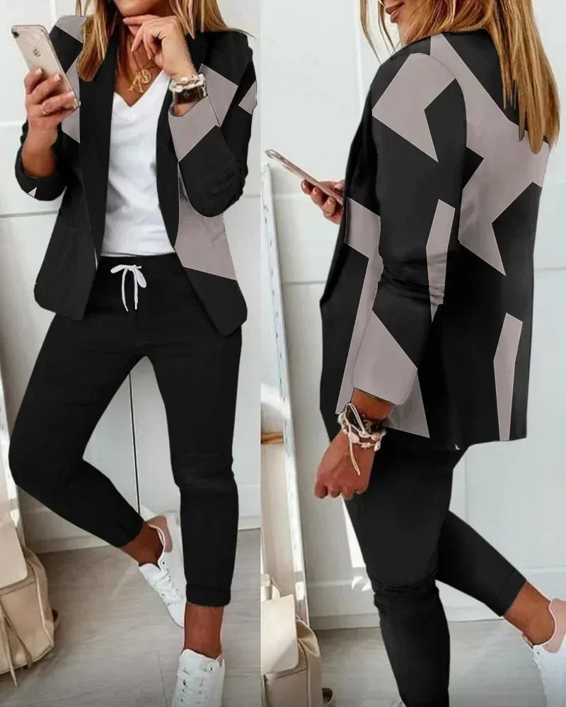 2026 Women's Formal Two Pieces Office Suit Sets Slim Blazer and Pants with Pocket Lapel Women Suits Office Sets 2PCS Tracksuit