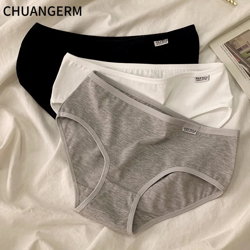 CHUANGERM 7 Pairs Women Solid‑Color Panties Soft Breathable Casual Briefs Cute Ladies Underpants For Daily Wear
