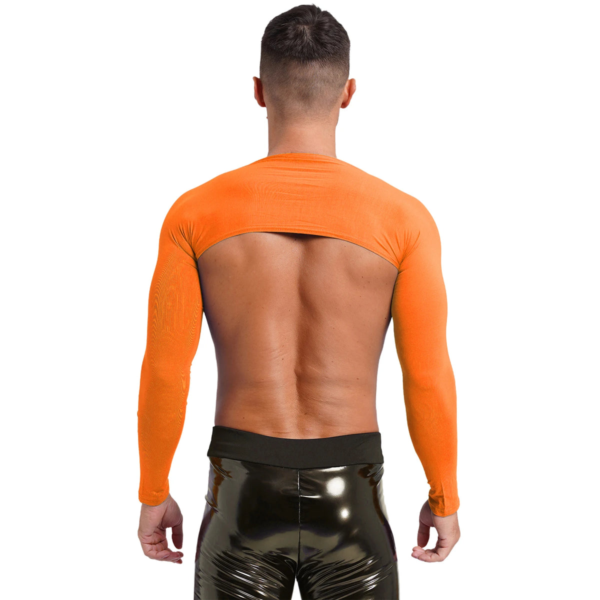 Men Open Front Half Crop Top Solid Long Sleeve Cardigan Bolero Shrug Tops Muscle Arm Sleeves Workout Sports Gym Tops Clubwear