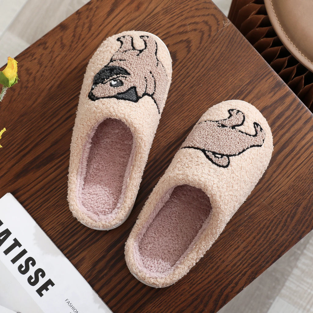 Shark Pattern Embroidery stuffed Home Platform Cozy Fur Slippers Black Warm Non-slip Indoor Slippers Couple Men Women Wearable casual Slippers