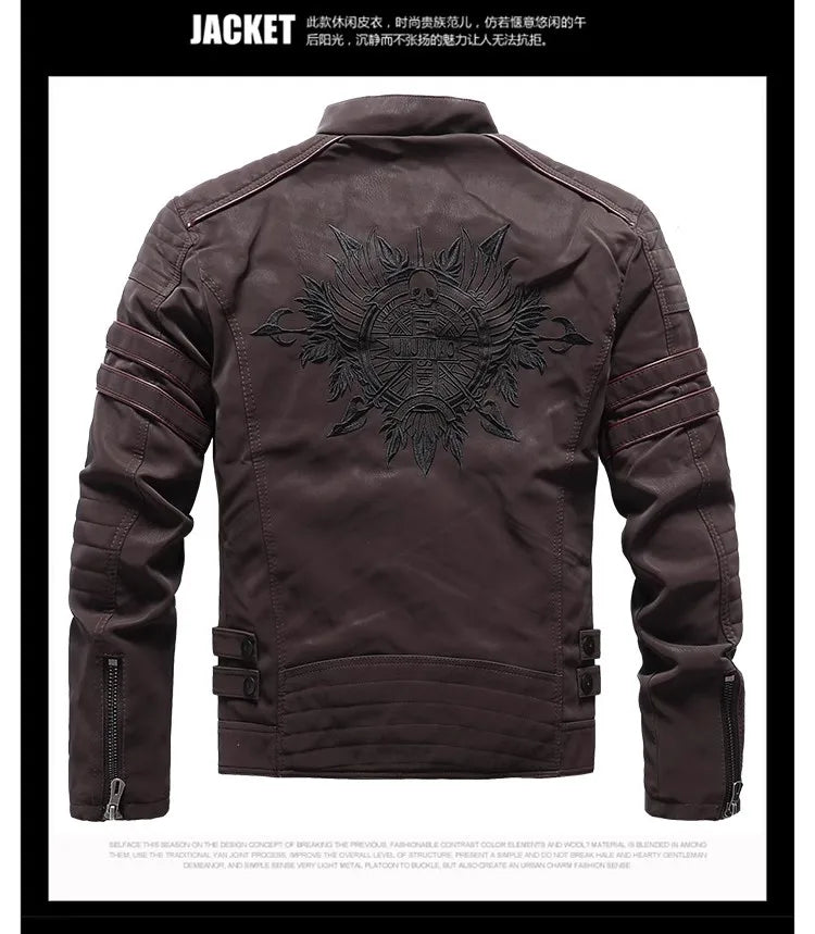 New Pilot Jackets Men's PU Jacket Fashion Casual Stand Collar Motorcycle Coats Trend Men Embroider Windbreak Warm Leather Jacket