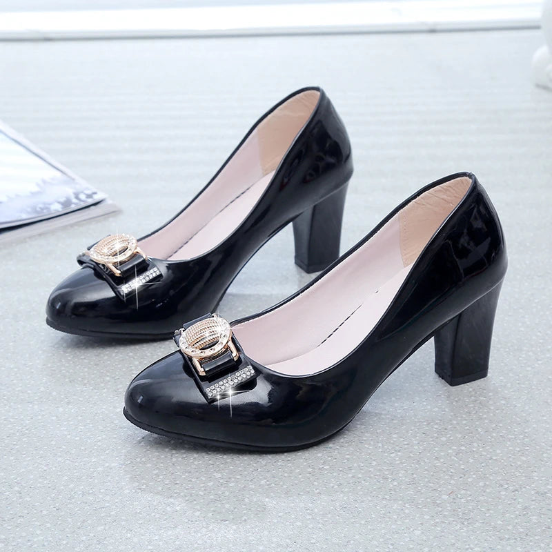Women Dress Shoes Patent Leather high Heel Pumps Fashion Shoes Pointed Toe Slip on Office Ladies Shoes Zapatos Black Women Shoes
