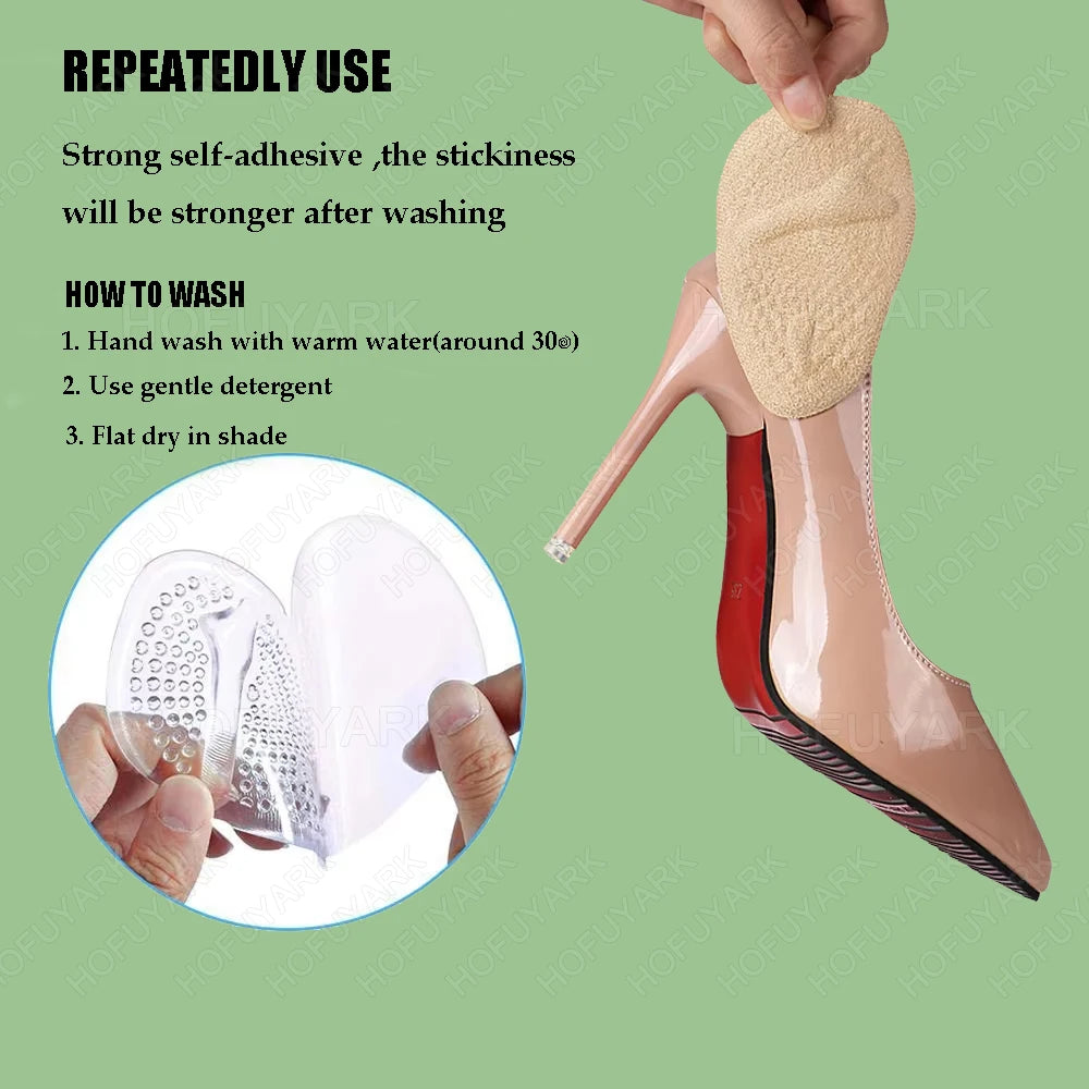 2Pairs Silicone Insoles for Shoes Insert High Heels Non-Slip Self-Adhesive Gel Metatarsal Foot Pads for Pain Relief Shoe Pads