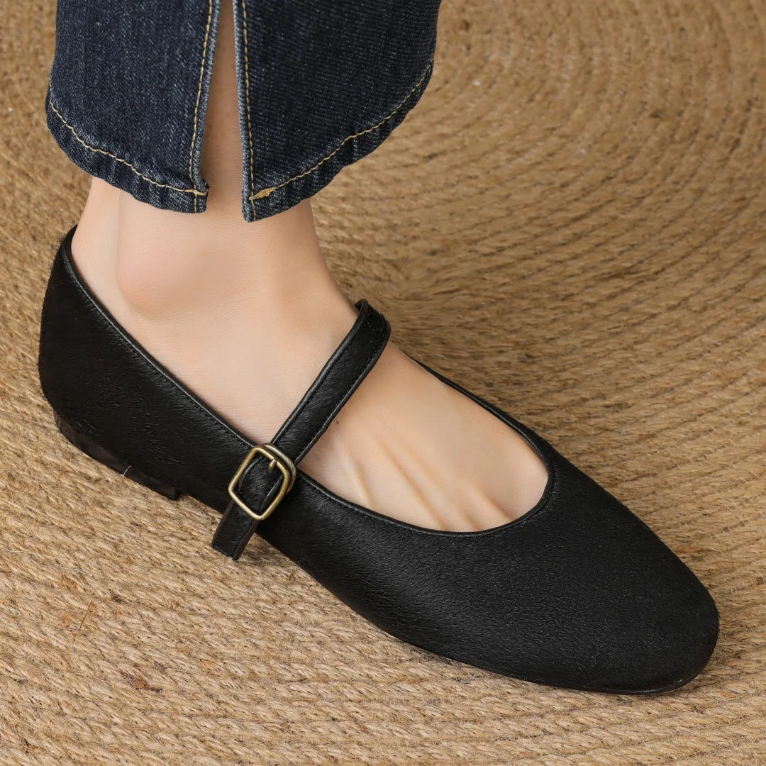 Plus size 34-43 women's leopard horsehair slip-on Mary Jane flats round toe casual female slim daily ballerinas shoes for woman