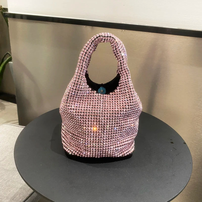 Shiny Crystal Clutch purse bucket Shoulder bag rhinestone Handmade purses and handbags luxury Designer Evening clutch Bag Purse