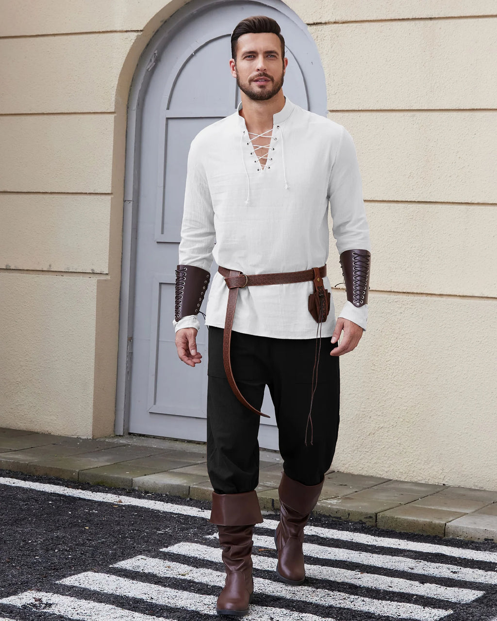Men's Medieval Viking Shirt Renaissance Shirt Pirate Men's Long-Sleeved Halloween Cosplay Costume, Daily Casual Shirt