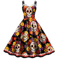 Halloween Dia De Los Muertos Floral Skull Dress Sugar Skull Print Dresses Mexican Festival Bar Night Group Cosplay Dress Up
