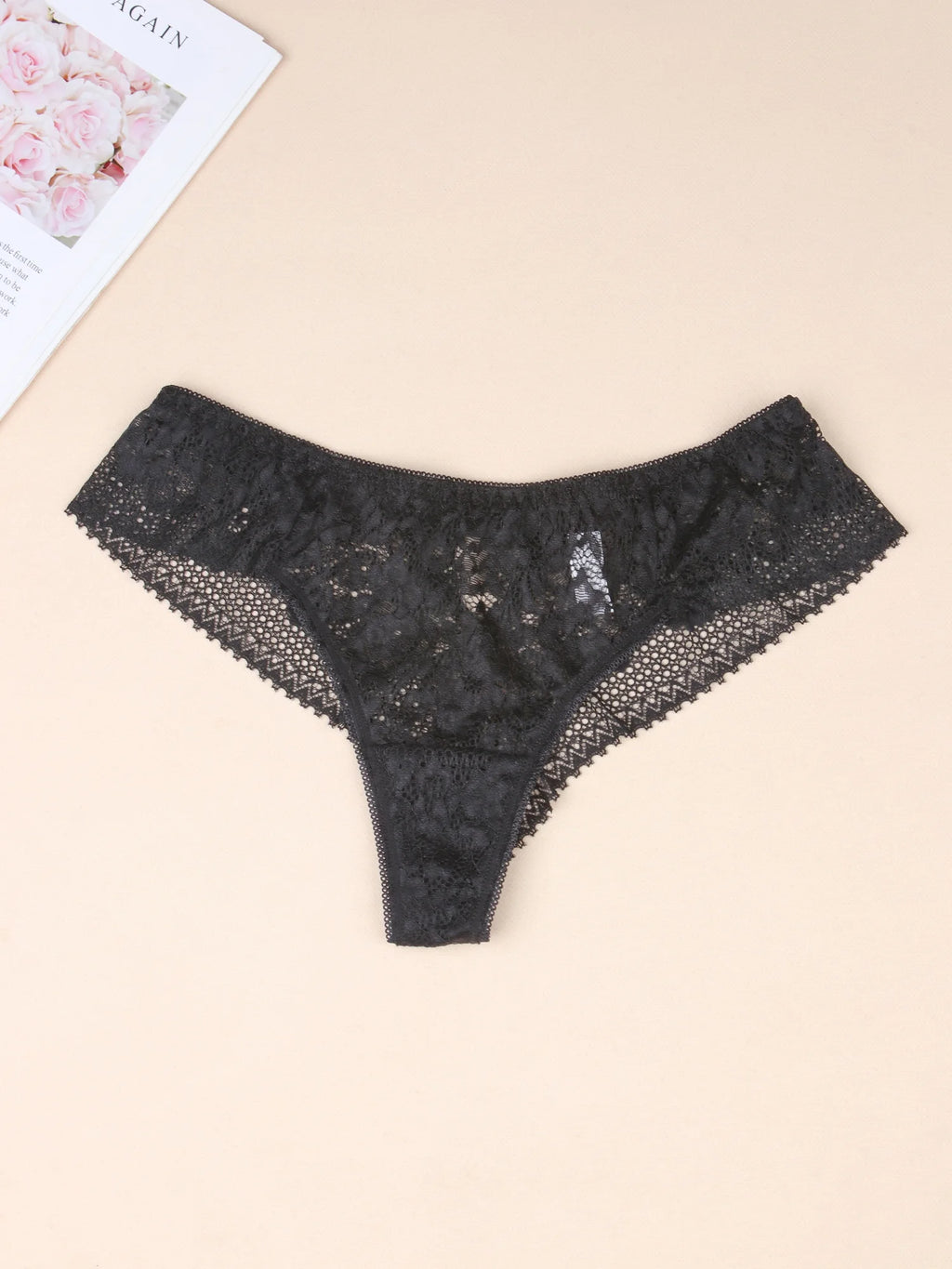 Fashion Sexy Thongs Hollow Out Back Lingerie Female Lace Flower G-String Panties Breathable Underwear Women Plus Size 3Pcs