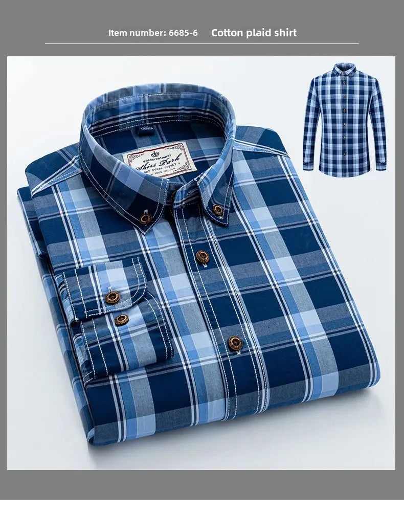 New Men's Pure Cotton Plaid Long Sleeve Shirt Spring Whole Cotton Casual Shirt Korean Style Slims Smooths Your Silhouette No Iro