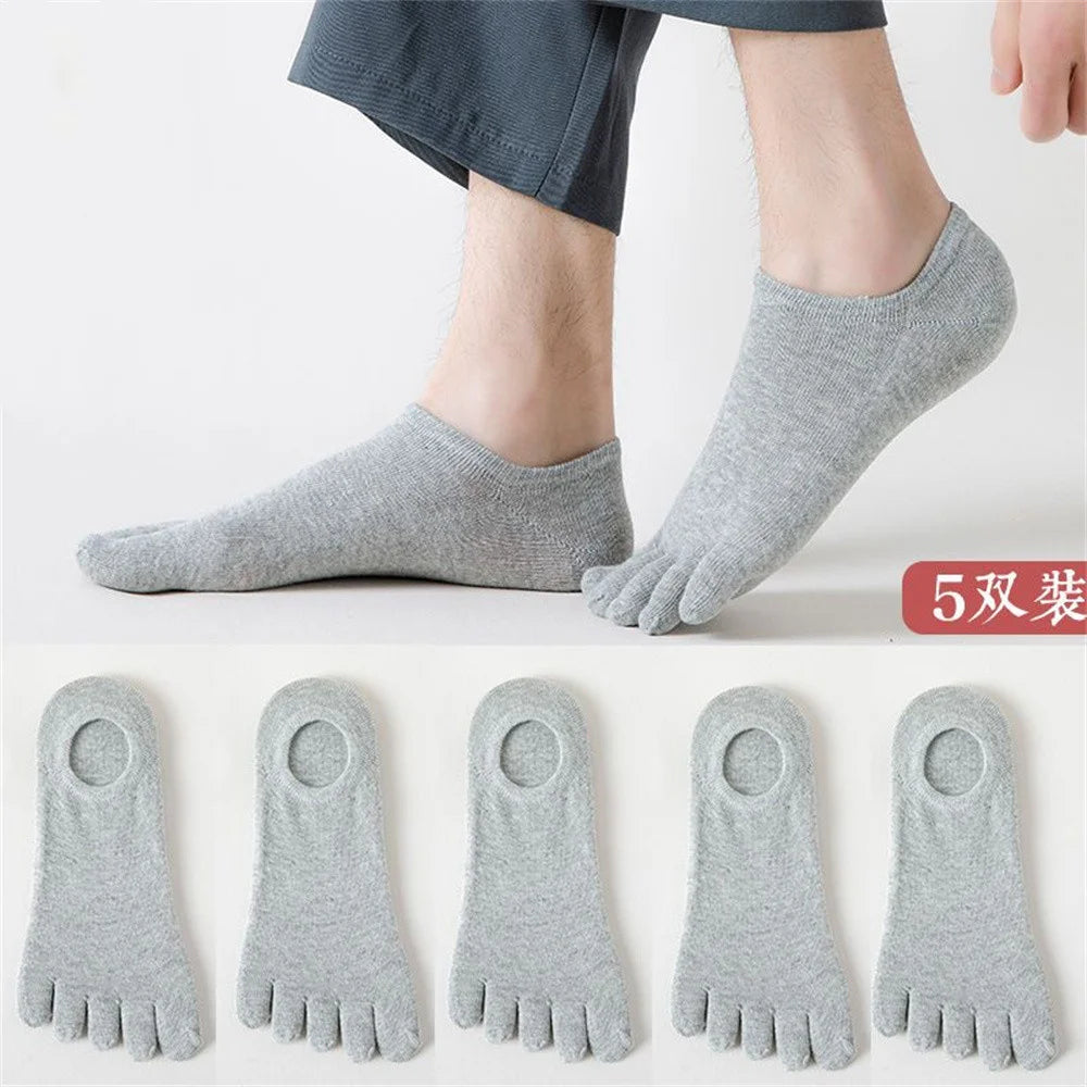 5 Pairs Five Fingers Socks Men White Breathable Short Ankle Toe Socks Sports Running Solid Color Black Gray Male Sox
