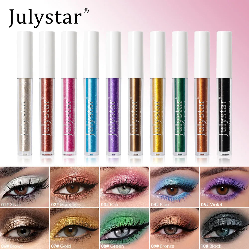 10 Colors Waterproof Liquid Eyeshadow High Shine Long-Lasting Sparkling Eye Shadow Metallic Pink Purple Party Stage Eyes Makeup