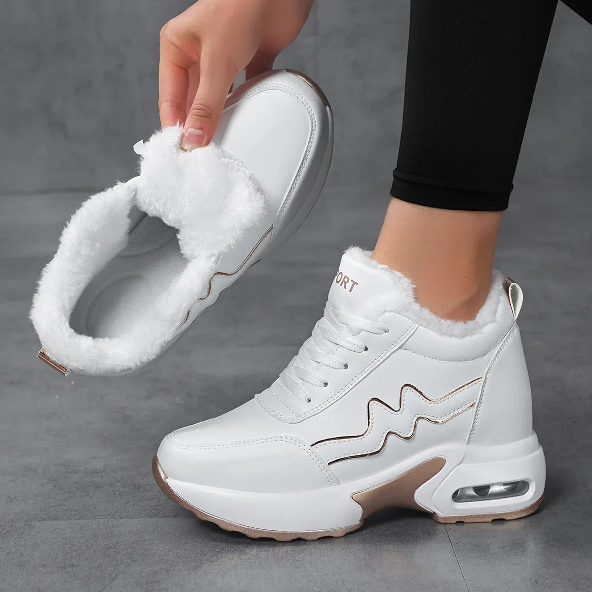 Winter New Women's Cotton Shoes Warm Heightening Casual Sports Shoes Invisible Heightening 8 Cm Women's Shoes round Toe EVA Inso